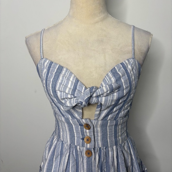 Roxy Under The Cali Sun Striped Cotton Tie-Front Sundress Small Beach Summer - Picture 6 of 9